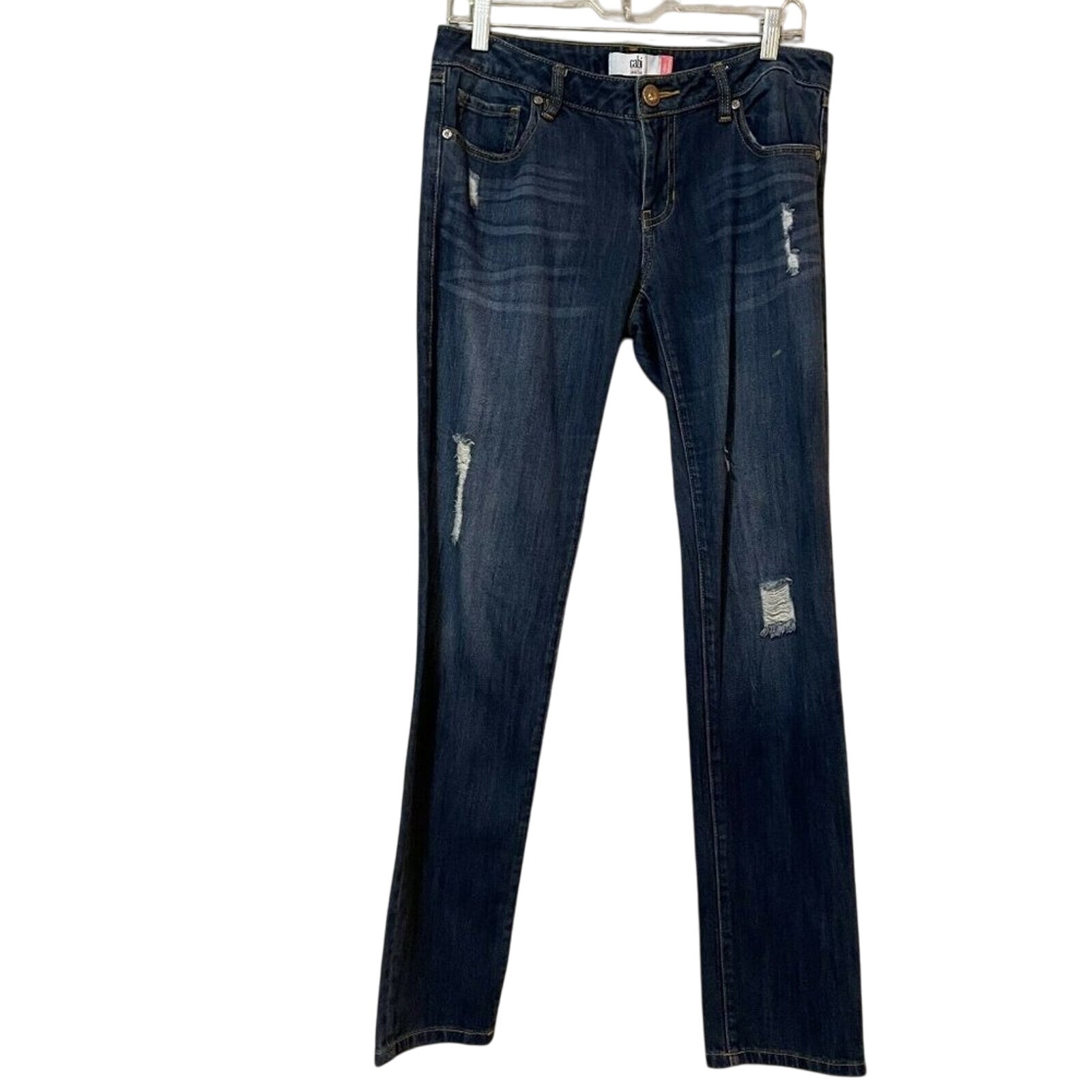 Cabi Blue Dark Wash High Rise Slim Boyfriend Jeans Womens 6 Blue Distressed